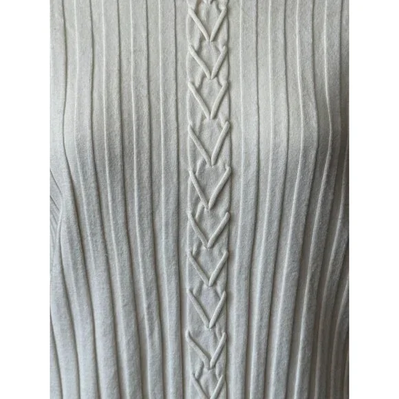 Vintage Cache Womens Turtleneck Size M Ivory Ribbed w Braided Sleeves and Front - Picture 2 of 16
